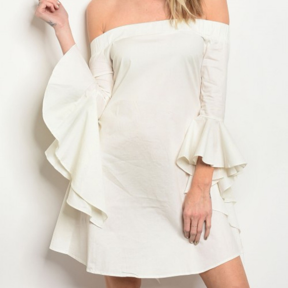 OFF SHOULDER POPLIN DRESS @LAST ONE - Picture 1 of 4